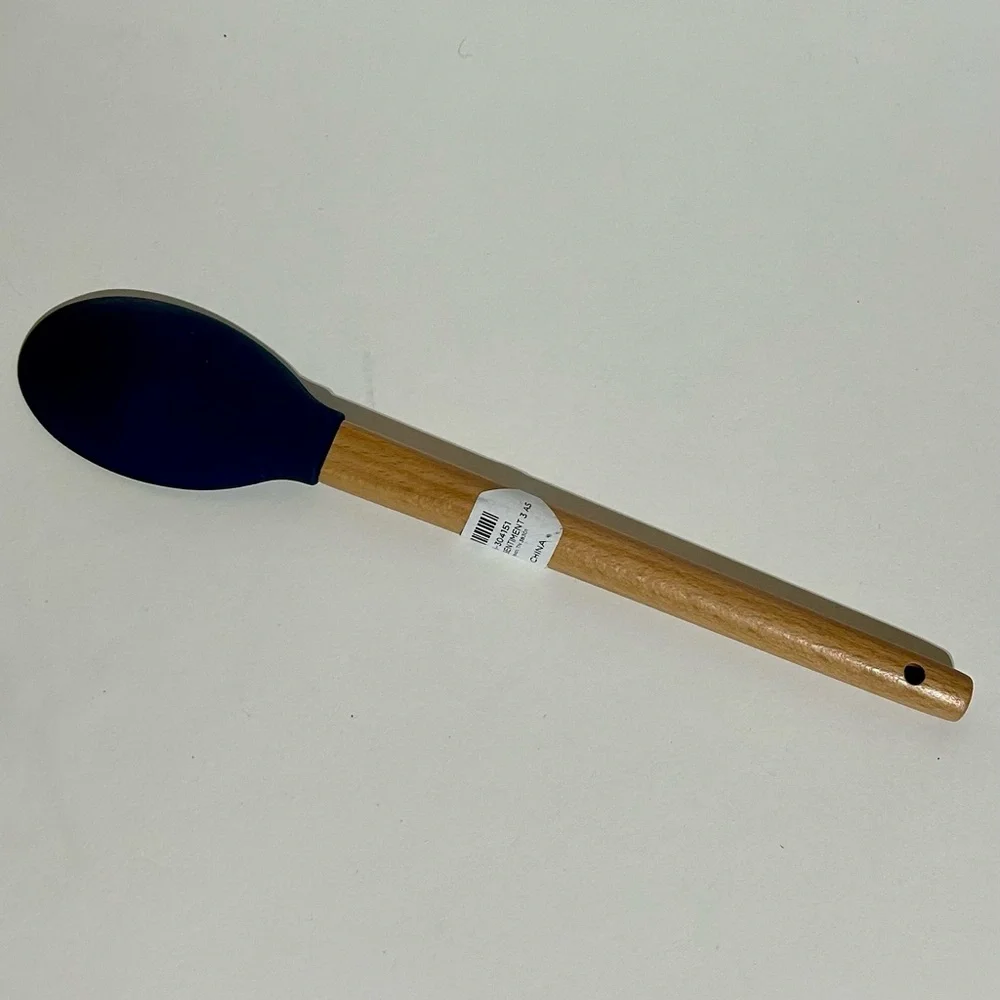Silicone Spoon Wood Handle 11X2 Blue Purple Butterflies “Mom’s Kitchen” NWT New